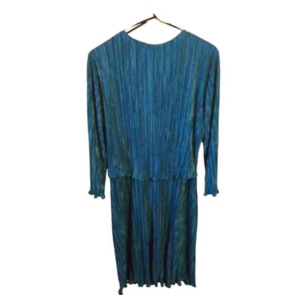 Turquoise Textured Shimmer Dress Connected Apparel Long Sleeve Event Holidays 10 - Picture 11 of 11